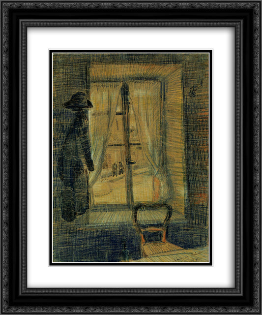 Window in the Bataille Restaurant 20x24 Black Ornate Wood Framed Art Print Poster with Double Matting by Van Gogh, Vincent