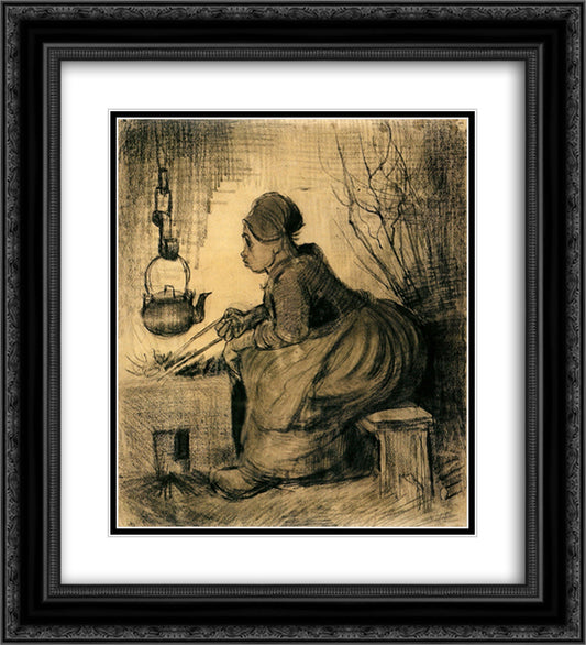 Woman by a Hearth 20x22 Black Ornate Wood Framed Art Print Poster with Double Matting by Van Gogh, Vincent