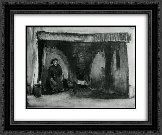 Woman by the Fireplace 24x20 Black Ornate Wood Framed Art Print Poster with Double Matting by Van Gogh, Vincent