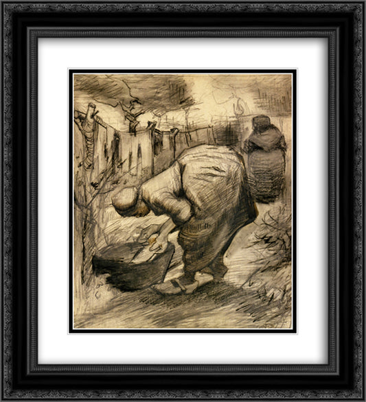 Woman by the Wash Tub in the Garden 20x22 Black Ornate Wood Framed Art Print Poster with Double Matting by Van Gogh, Vincent