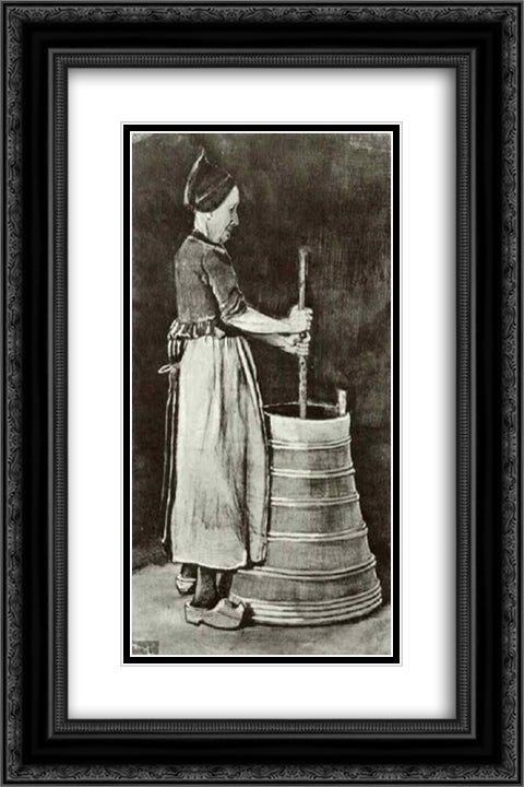 Woman Churning Butter 16x24 Black Ornate Wood Framed Art Print Poster with Double Matting by Van Gogh, Vincent