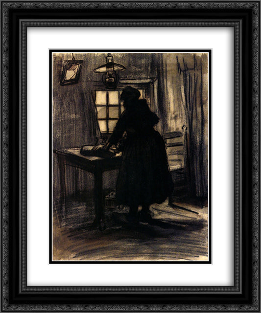 Woman Cutting Bread 20x24 Black Ornate Wood Framed Art Print Poster with Double Matting by Van Gogh, Vincent