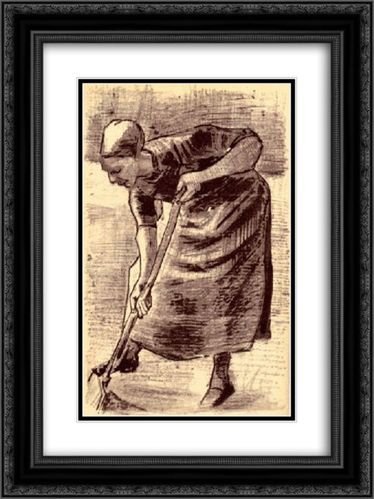 Woman Digging 18x24 Black Ornate Wood Framed Art Print Poster with Double Matting by Van Gogh, Vincent