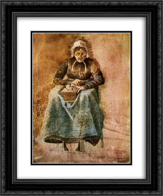 Woman Grinding Coffee 20x24 Black Ornate Wood Framed Art Print Poster with Double Matting by Van Gogh, Vincent