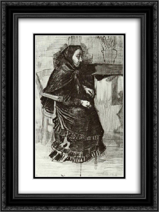 Woman in a Dark Dress (Sien's Mother) 18x24 Black Ornate Wood Framed Art Print Poster with Double Matting by Van Gogh, Vincent