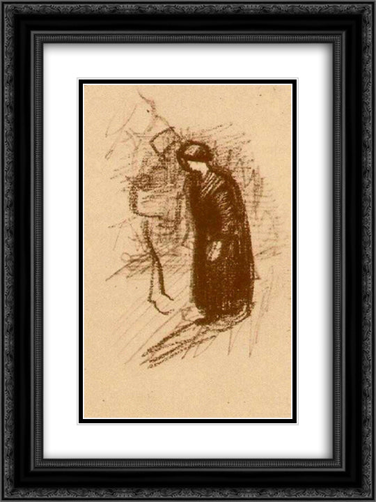 Woman in Dark Dress, Walking 18x24 Black Ornate Wood Framed Art Print Poster with Double Matting by Van Gogh, Vincent