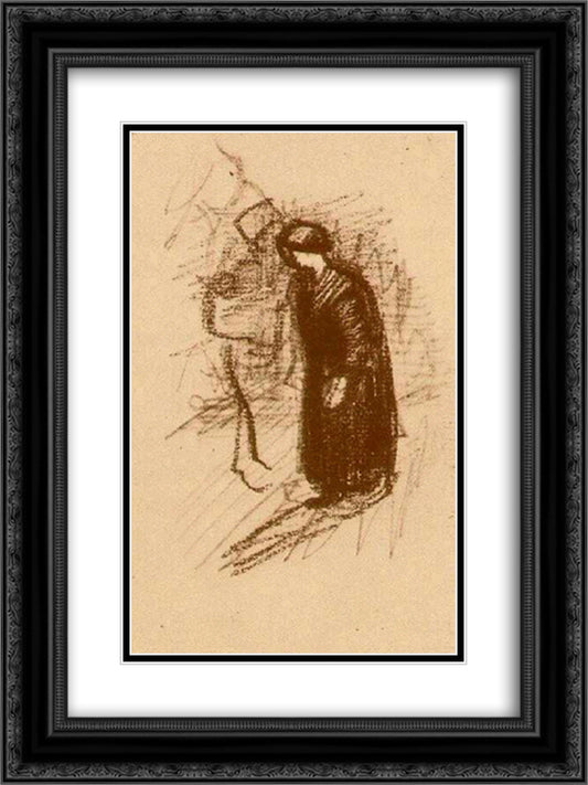 Woman in Dark Dress, Walking 18x24 Black Ornate Wood Framed Art Print Poster with Double Matting by Van Gogh, Vincent