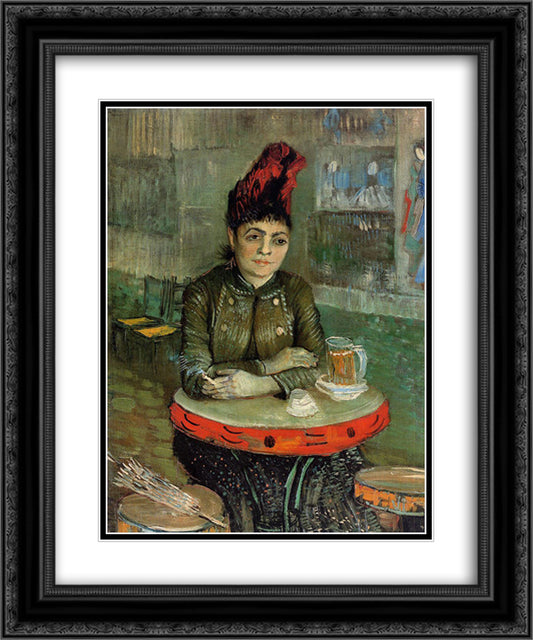 Woman in the 'Cafe Tambourin' 20x24 Black Ornate Wood Framed Art Print Poster with Double Matting by Van Gogh, Vincent