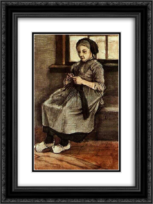 Woman Mending Stockings 18x24 Black Ornate Wood Framed Art Print Poster with Double Matting by Van Gogh, Vincent