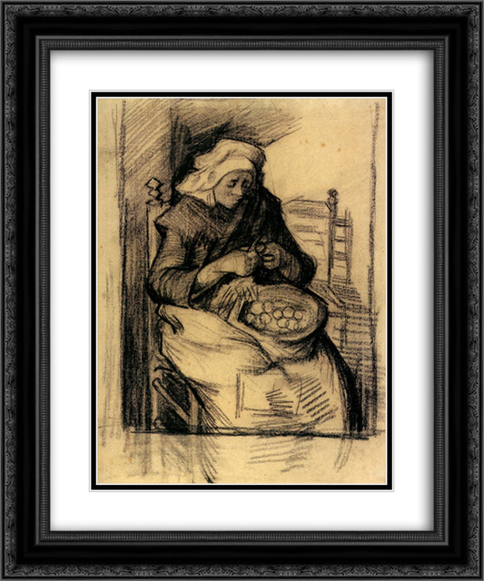 Woman Peeling Potatoes 20x24 Black Ornate Wood Framed Art Print Poster with Double Matting by Van Gogh, Vincent