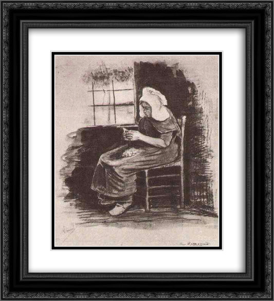 Woman Peeling Potatoes near a Window 20x22 Black Ornate Wood Framed Art Print Poster with Double Matting by Van Gogh, Vincent