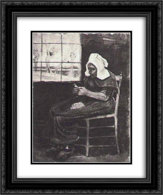 Woman Peeling Potatoes near a Window 20x24 Black Ornate Wood Framed Art Print Poster with Double Matting by Van Gogh, Vincent