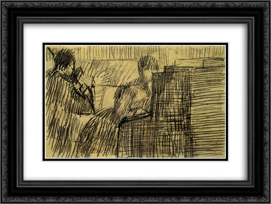 Woman Pianist and a Violinist 24x18 Black Ornate Wood Framed Art Print Poster with Double Matting by Van Gogh, Vincent