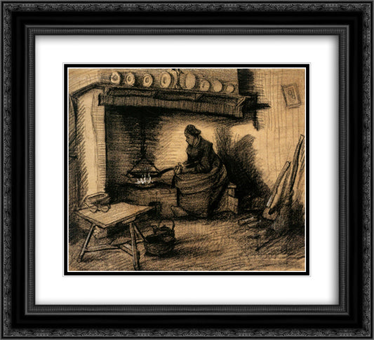 Woman Preparing a Meal 22x20 Black Ornate Wood Framed Art Print Poster with Double Matting by Van Gogh, Vincent