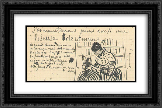 Woman Reading a Novel 24x16 Black Ornate Wood Framed Art Print Poster with Double Matting by Van Gogh, Vincent