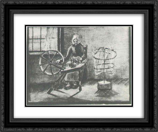 Woman Reeling Yarn 24x20 Black Ornate Wood Framed Art Print Poster with Double Matting by Van Gogh, Vincent