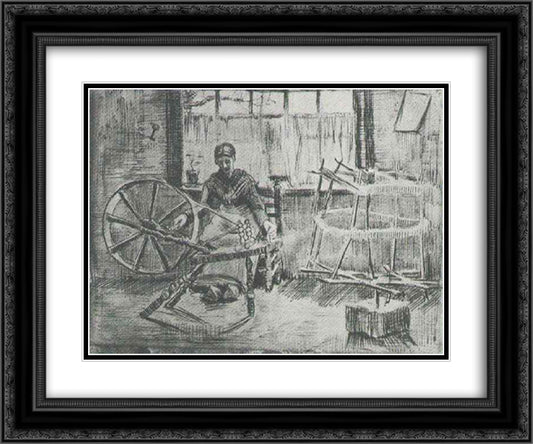 Woman Reeling Yarn 24x20 Black Ornate Wood Framed Art Print Poster with Double Matting by Van Gogh, Vincent