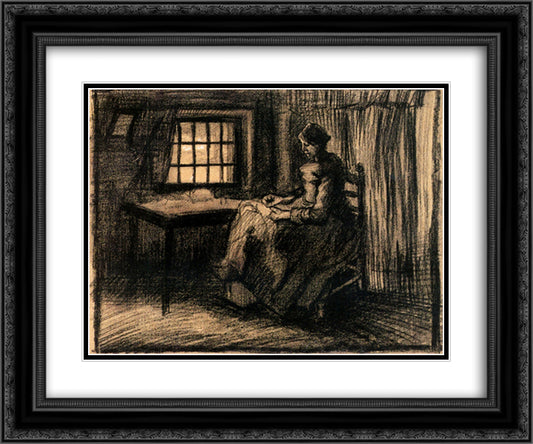 Woman Sewing 24x20 Black Ornate Wood Framed Art Print Poster with Double Matting by Van Gogh, Vincent