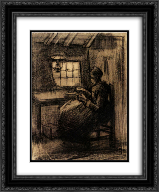 Woman Sewing 20x24 Black Ornate Wood Framed Art Print Poster with Double Matting by Van Gogh, Vincent