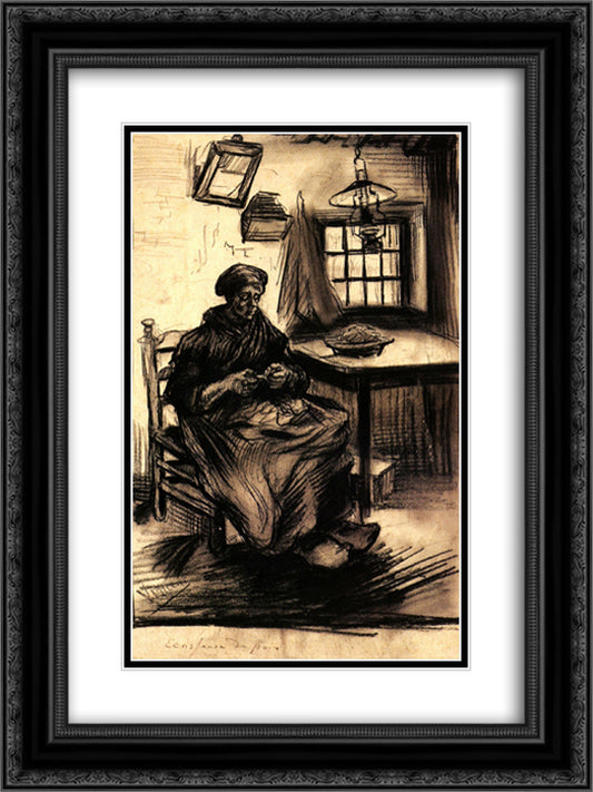 Woman Shelling Peas 18x24 Black Ornate Wood Framed Art Print Poster with Double Matting by Van Gogh, Vincent