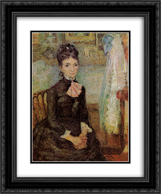 Woman Sitting by a Cradle 20x24 Black Ornate Wood Framed Art Print Poster with Double Matting by Van Gogh, Vincent