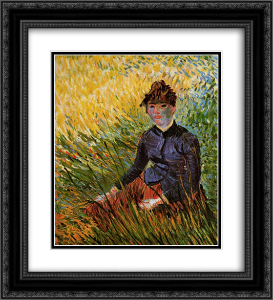 Woman Sitting in the Grass 20x22 Black Ornate Wood Framed Art Print Poster with Double Matting by Van Gogh, Vincent