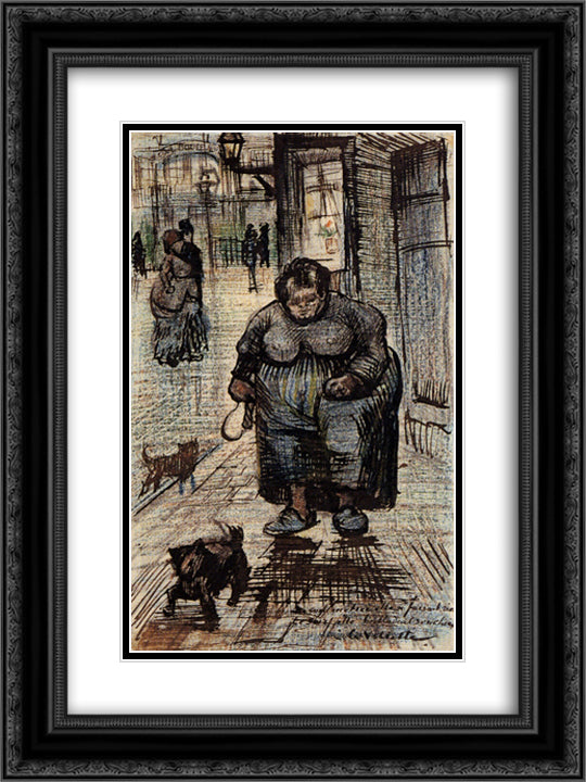 Woman Walking Her Dog 18x24 Black Ornate Wood Framed Art Print Poster with Double Matting by Van Gogh, Vincent