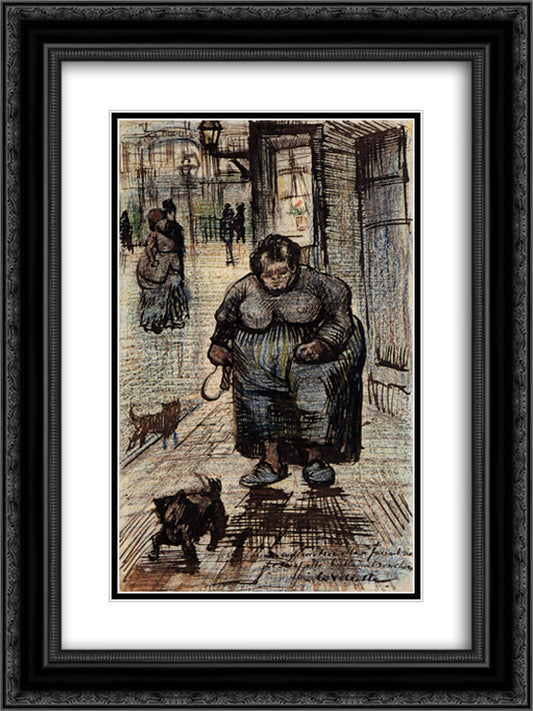 Woman Walking Her Dog 18x24 Black Ornate Wood Framed Art Print Poster with Double Matting by Van Gogh, Vincent