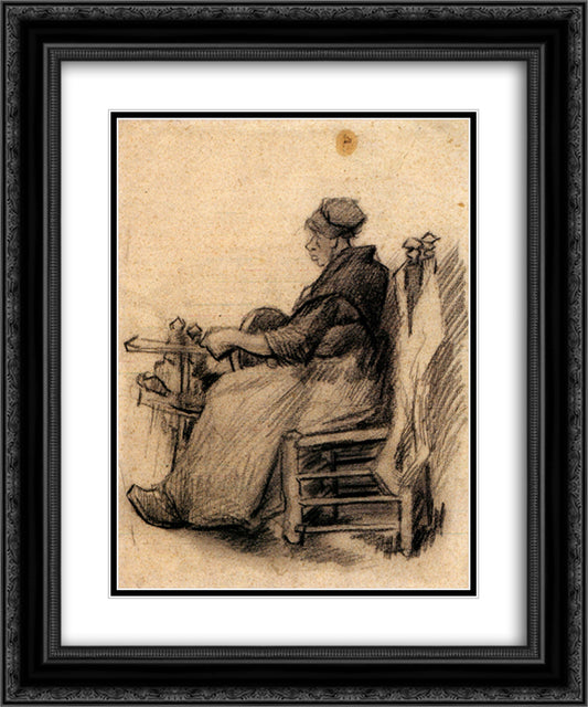 Woman Winding Yarn 20x24 Black Ornate Wood Framed Art Print Poster with Double Matting by Van Gogh, Vincent