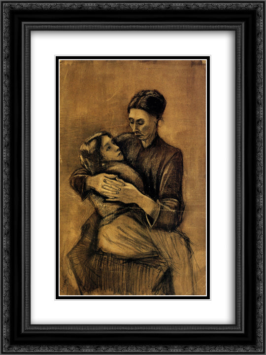 Woman with a Child on Her Lap 18x24 Black Ornate Wood Framed Art Print Poster with Double Matting by Van Gogh, Vincent