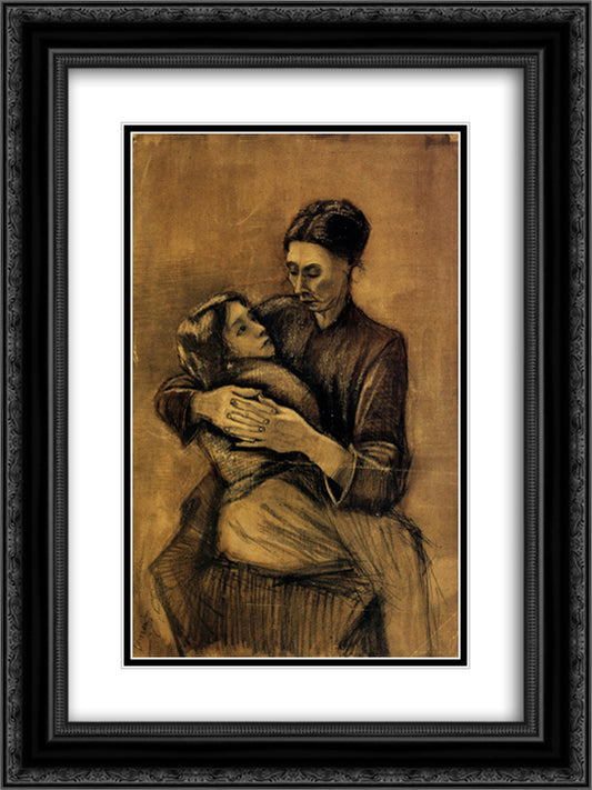 Woman with a Child on Her Lap 18x24 Black Ornate Wood Framed Art Print Poster with Double Matting by Van Gogh, Vincent