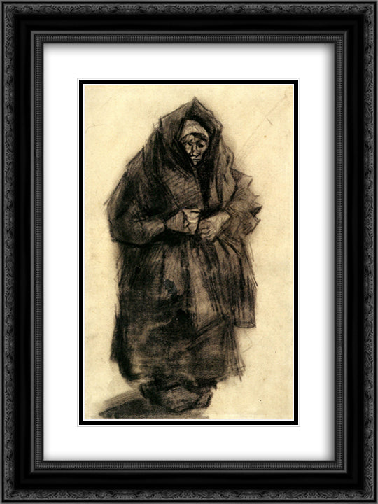 Woman with a Mourning Shawl 18x24 Black Ornate Wood Framed Art Print Poster with Double Matting by Van Gogh, Vincent
