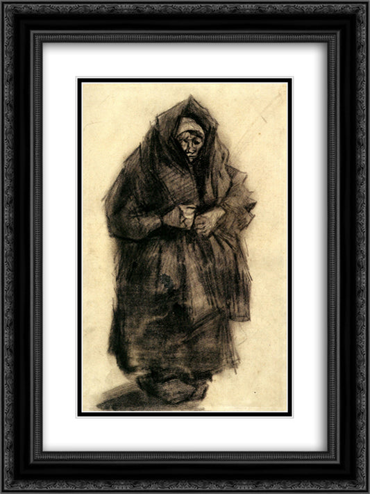 Woman with a Mourning Shawl 18x24 Black Ornate Wood Framed Art Print Poster with Double Matting by Van Gogh, Vincent