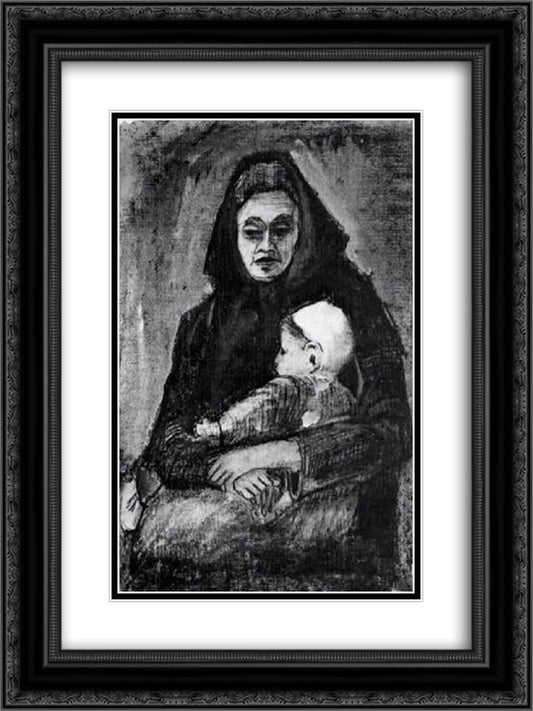 Woman with Baby on her Lap, Half-Length 18x24 Black Ornate Wood Framed Art Print Poster with Double Matting by Van Gogh, Vincent