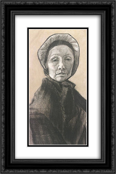 Woman with Dark Cap, Sien's Mother 16x24 Black Ornate Wood Framed Art Print Poster with Double Matting by Van Gogh, Vincent