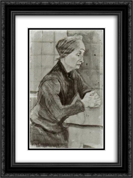 Woman with Folded Hands, Half-Length 18x24 Black Ornate Wood Framed Art Print Poster with Double Matting by Van Gogh, Vincent