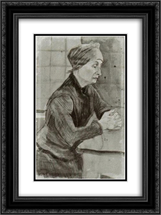 Woman with Folded Hands, Half-Length 18x24 Black Ornate Wood Framed Art Print Poster with Double Matting by Van Gogh, Vincent