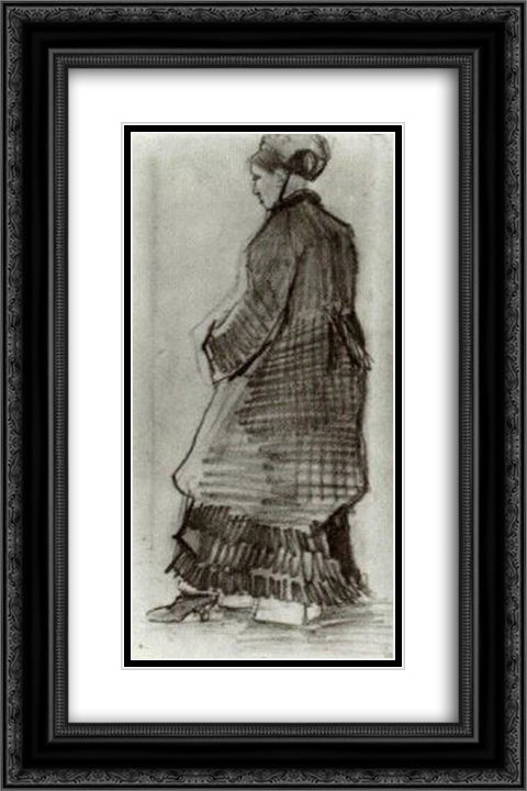 Woman with Hat, Coat and Pleated Dress 16x24 Black Ornate Wood Framed Art Print Poster with Double Matting by Van Gogh, Vincent