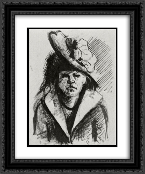Woman with Hat, Half-Length 20x24 Black Ornate Wood Framed Art Print Poster with Double Matting by Van Gogh, Vincent