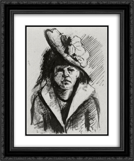 Woman with Hat, Half-Length 20x24 Black Ornate Wood Framed Art Print Poster with Double Matting by Van Gogh, Vincent
