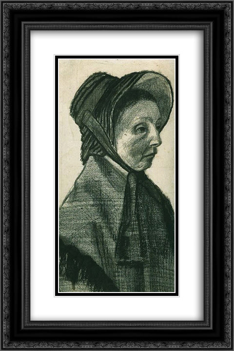 Woman with Hat, Head 16x24 Black Ornate Wood Framed Art Print Poster with Double Matting by Van Gogh, Vincent