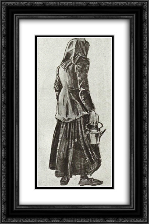 Woman with Kettle, Seen from the Back 16x24 Black Ornate Wood Framed Art Print Poster with Double Matting by Van Gogh, Vincent