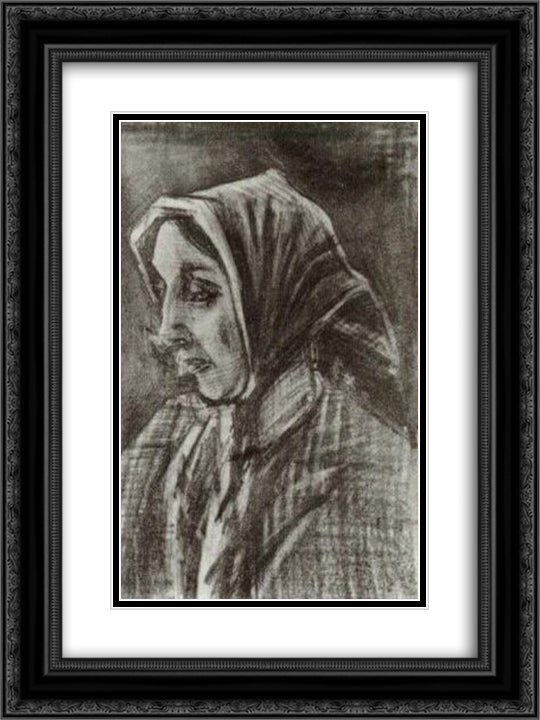 Woman with Shawl over her Hair, Head 18x24 Black Ornate Wood Framed Art Print Poster with Double Matting by Van Gogh, Vincent