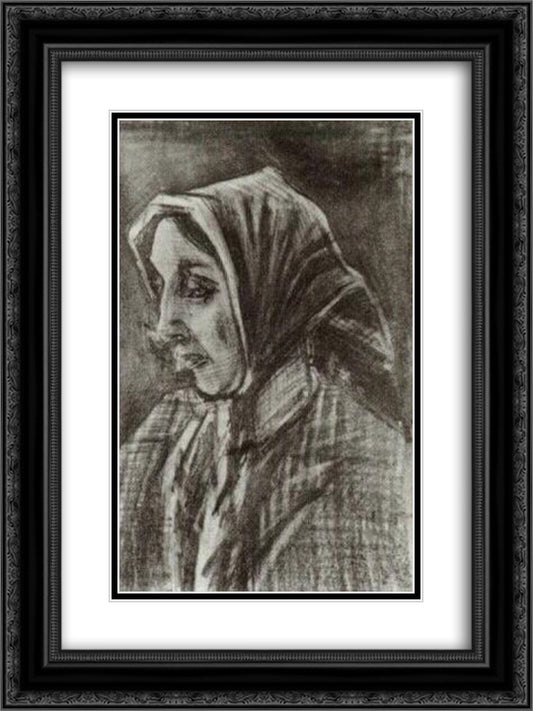 Woman with Shawl over her Hair, Head 18x24 Black Ornate Wood Framed Art Print Poster with Double Matting by Van Gogh, Vincent