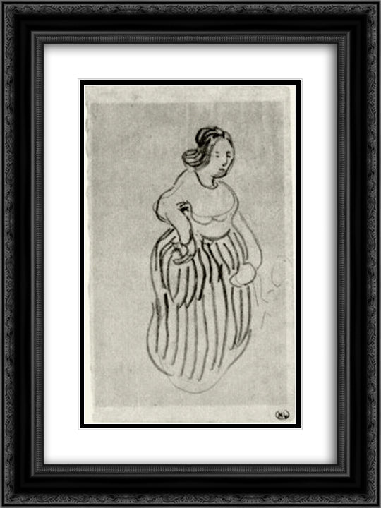 Woman with Striped Skirt 18x24 Black Ornate Wood Framed Art Print Poster with Double Matting by Van Gogh, Vincent