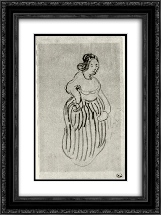 Woman with Striped Skirt 18x24 Black Ornate Wood Framed Art Print Poster with Double Matting by Van Gogh, Vincent
