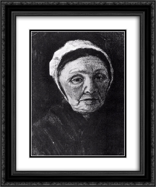Woman with White Bonnet, Sien's Mother 20x24 Black Ornate Wood Framed Art Print Poster with Double Matting by Van Gogh, Vincent