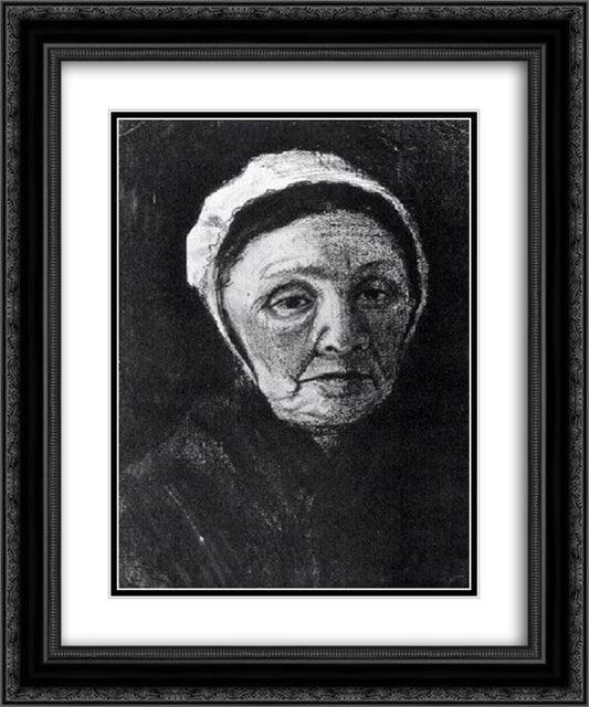 Woman with White Bonnet, Sien's Mother 20x24 Black Ornate Wood Framed Art Print Poster with Double Matting by Van Gogh, Vincent
