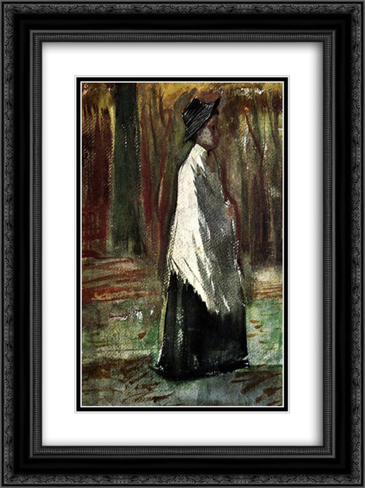 Woman with White Shawl in a Wood 18x24 Black Ornate Wood Framed Art Print Poster with Double Matting by Van Gogh, Vincent