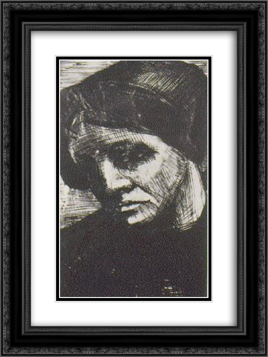 Woman's Head 18x24 Black Ornate Wood Framed Art Print Poster with Double Matting by Van Gogh, Vincent